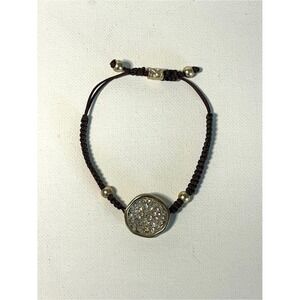 Gold Crystal Disc Macrame Bracelet - Brown Sparkle